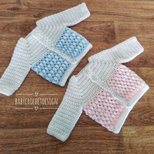 Baby Puff Stitch Cardigan Crochet 