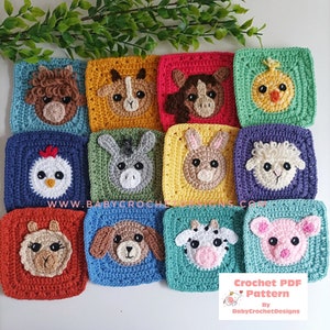 Farmyard Granny Squares Crochet Pattern PDF Digital Download