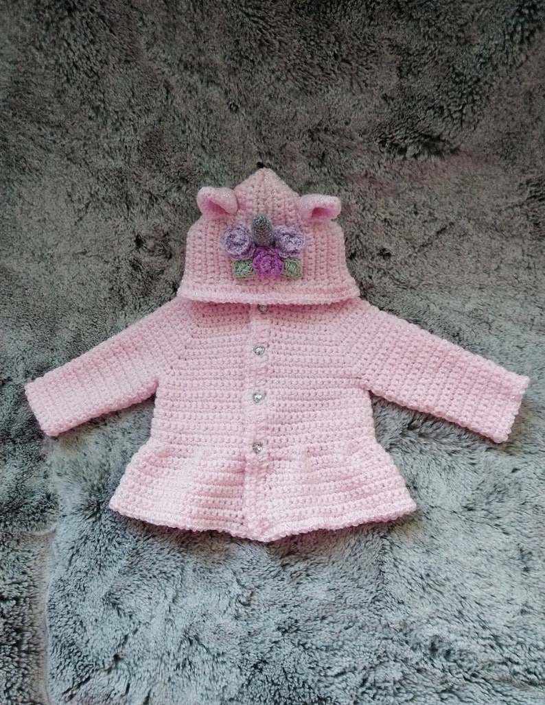 Child Size Unicorn Dreams Hooded Jacket Crochet Pattern Sizes 2-3, 3-4, 4-5, 5-6, 6-7 and 7-8 Years Digital Download PDF image 6