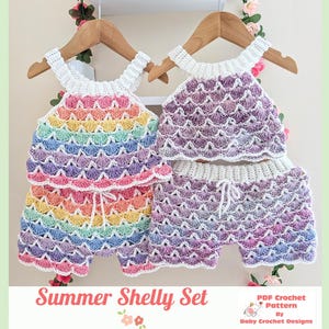 Summer Shelly Set Crochet Pattern Sizes 0-3 Months to 10 Years Digital Download PDF