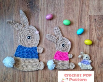 Bunny Applique Crochet Pattern in 3 sizes Digital Download PDF