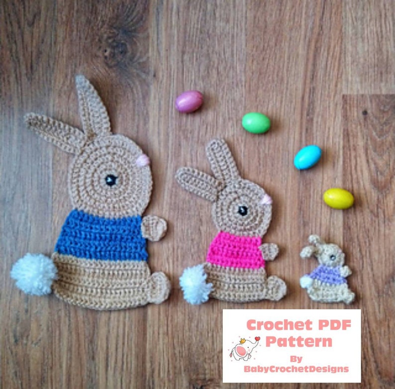 Bunny Applique Crochet Pattern in 3 sizes Digital Download PDF image 3