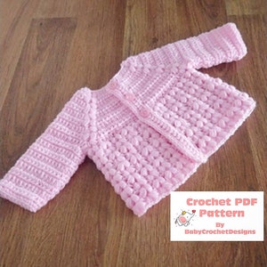 Mia Baby Cardigan Baby Sweater Crochet Pattern sizes Preemie, Newborn, 0-3, 3-6 and 6-12 months Digital Download PDF