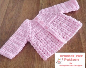 Mia Baby Cardigan Baby Sweater Crochet Pattern sizes Preemie, Newborn, 0-3, 3-6 and 6-12 months Digital Download PDF