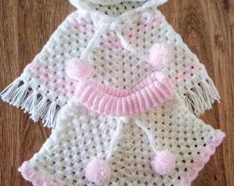 Granny Poncho with hood, ribbed neck or plain neck Crochet Pattern sizes Newborn to Adult Digital Download PDF