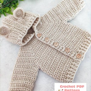 Bear Hooded Jacket Crochet Pattern size's preemie to 10 Years Digital Download PDF