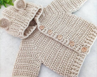 Bear Hooded Jacket Crochet Pattern size&#39;s preemie to 10 Years Digital Download PDF