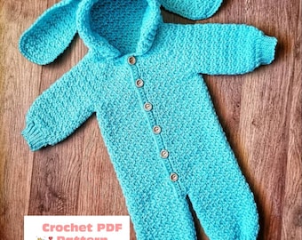 Bunny Romper One Piece Jumpsuit or Jacket Baby Crochet Pattern Digital Download PDF