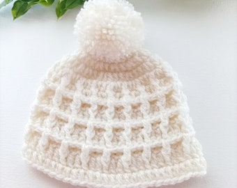 Waffle Beanie Crochet Hat Pattern in Sizes Preemie to Adult