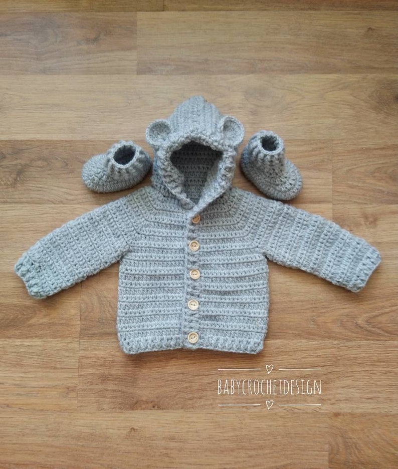 Baby Bear Hooded Jacket with Matching Boots Crochet Pattern Etsy
