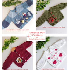 Little Applique Cardigan Crochet Pattern Sizes Preemie to 10 Years Digital Download PDF