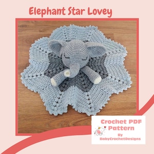 Elephant Star Lovey Comfort Security Blanket Crochet Pattern Digital Download PDF