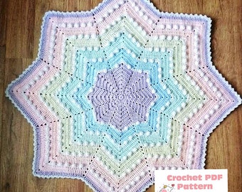 Couverture en forme d'étoile à pompon, motif au crochet, téléchargement numérique au format PDF