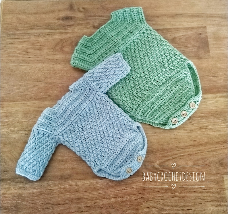 Patrón de crochet para mameluco de bebé alpino, tamaños desde prematuro hasta 2 años, descarga digital en PDF imagen 4