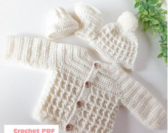 Haakpatroon voor babywafelset inclusief vest, trui, muts en laarzen Digitale download pdf