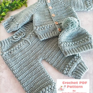 Ayla Cardigan, Joggers and Beanie Set of 3 Crochet Patterns PDF Digital Downloads