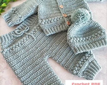 Ayla Cardigan, Joggers and Beanie Set of 3 Crochet Patterns PDF Digital Downloads