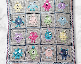 Little Monsters Blanket Crochet Pattern PDF Digital Download