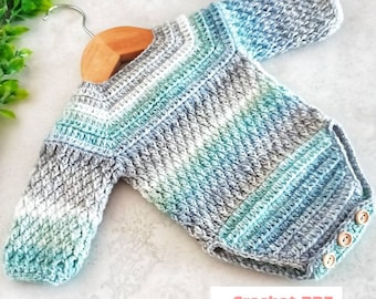 Alpine Baby Romper Crochet Pattern Sizes Preemie to 2 Years Digital Download PDF