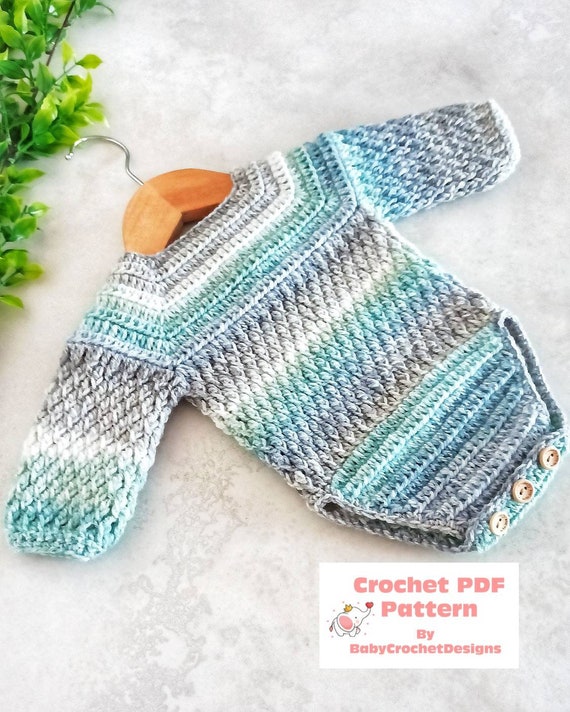 Alpine Baby Romper Crochet Pattern Sizes Preemie to 2 Years Digital Download PDF