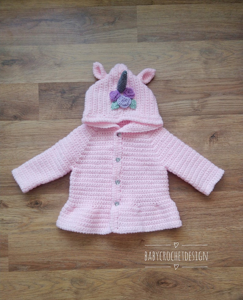 Child Size Unicorn Dreams Hooded Jacket Crochet Pattern Sizes 2-3, 3-4, 4-5, 5-6, 6-7 and 7-8 Years Digital Download PDF image 9