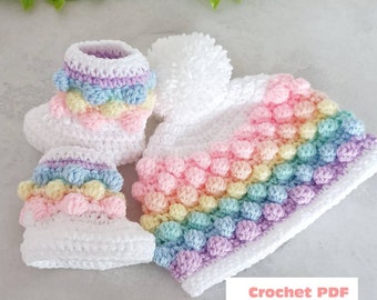 Bobbles Baby Hat and Boots Crochet Pattern sizes Preemie to 3 years Digital Download PDF