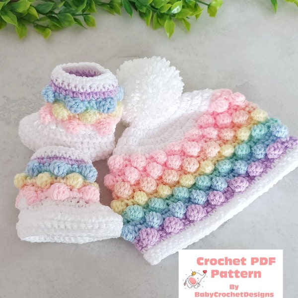 Bobbles Baby Hat and Boots Crochet Pattern sizes Preemie to 3 years Digital Download PDF