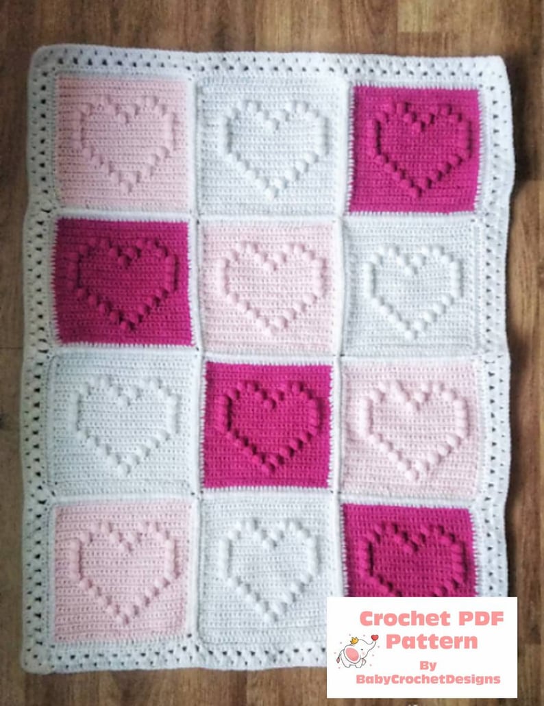 Crochet Bobble Heart Blanket Pattern Digital Download PDF Etsy UK