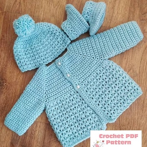 Crochet Pattern for Baby cardigan hat and boots in size, preemie, newborn, 0-3, 3-6, 6-12 months and 1-2 Years Digital Download PDF