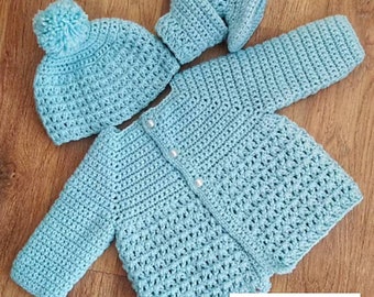 Crochet Pattern for Baby cardigan hat and boots in size, preemie, newborn, 0-3, 3-6, 6-12 months and 1-2 Years Digital Download PDF