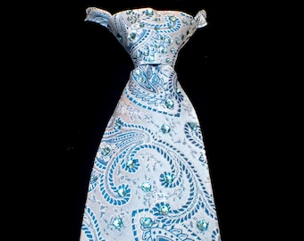 Crystal Necktie - Swarovski Crystal Design - Blue Paisley