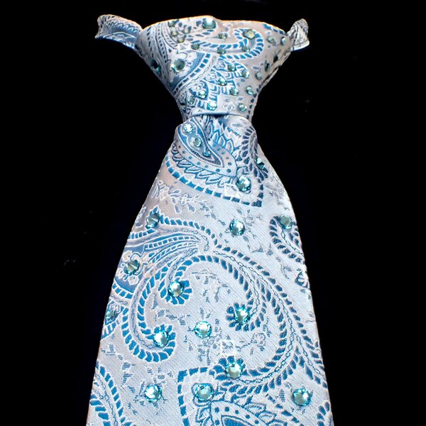 Crystal Necktie - Swarovski Crystal Design - Blue Paisley