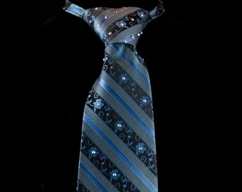 Crystal Necktie - Swarovski Crystal Design - "Floral Stripe"