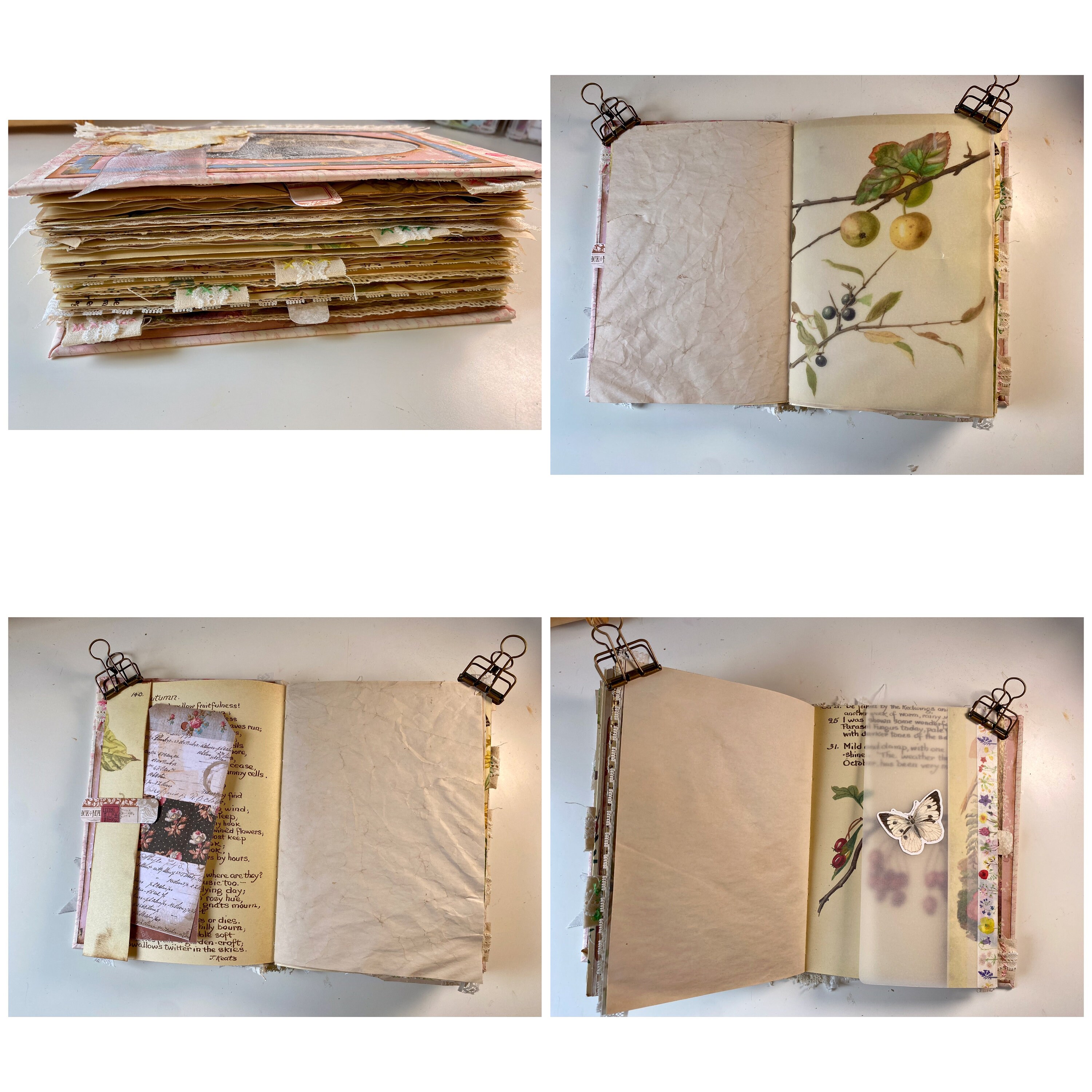 Handmade Edith Holden Themed Fabric Covered Junk Journal, Fabric Cover