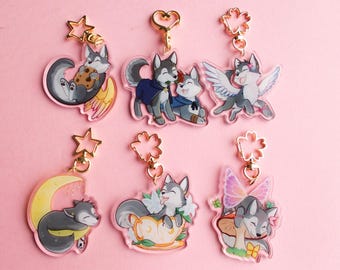 Cute Wolf keyrings - 2.5 inch Wolf Keychains