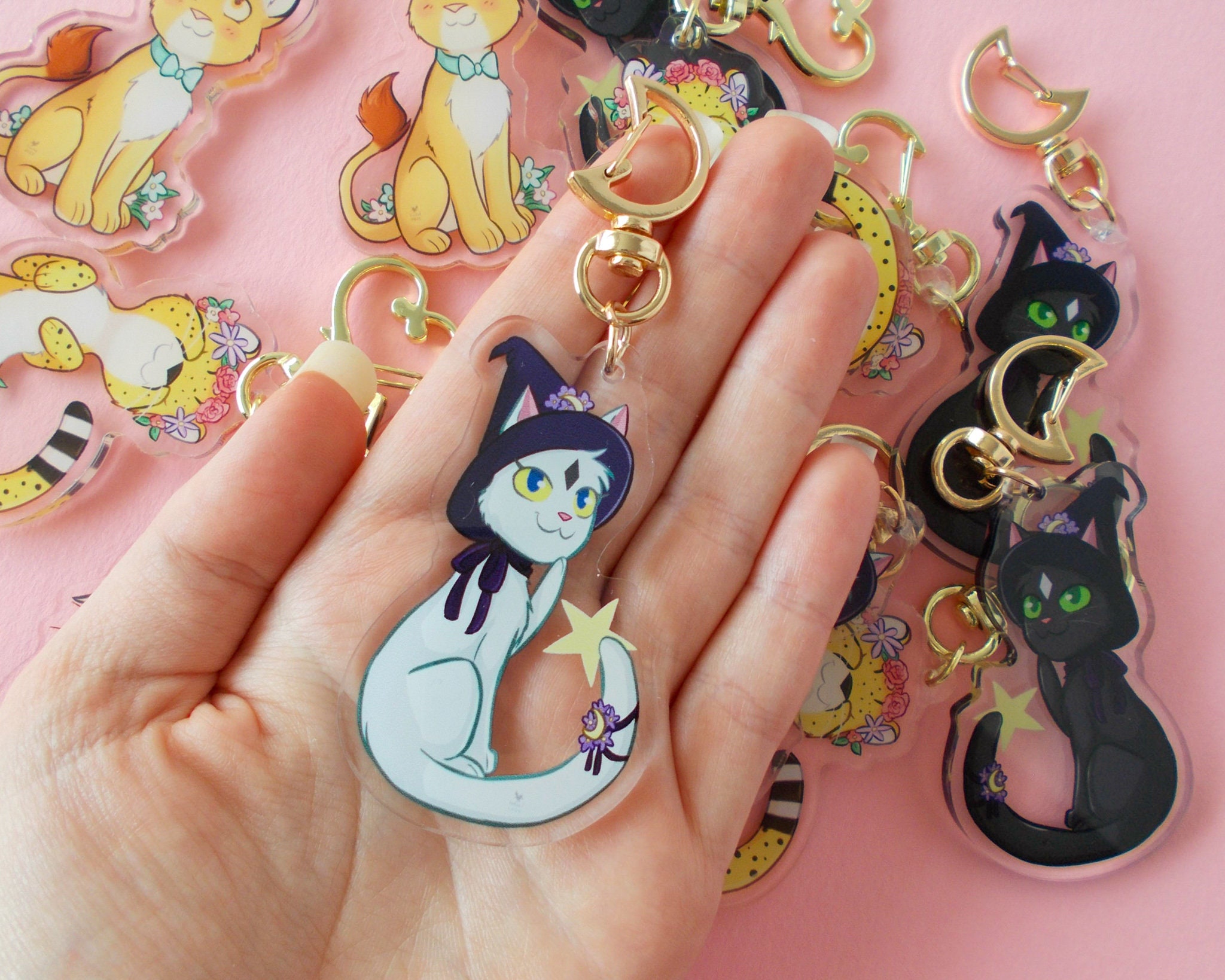Cute Cat Keyrings 2.5 Inch - Feline Keyrings - Magical Cat Keyrings - Etsy