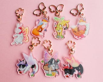 Cute Fairy Animal Keyrings - 2.5 inch Fairy Keychains - Cute animal Keychains