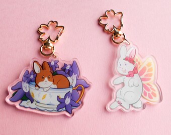 Cute Rabbit Keyrings 2.5 Inch -Bunny teacup - Bunny Keychain