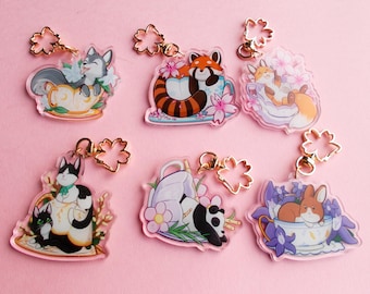 Cute Teacup Animal Keychains - 2.5 inch Animal Keyrings - Cute teacup keychains