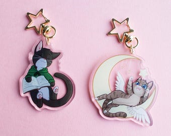 Cute Cat keyrings 2.5 inch - Feline Keyrings - set 2