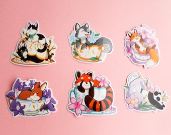 Animal teacup stickers - Teacup sticker set - Cute animal stickers