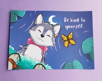 A5 Wolf Print - Be kind to yourself - Motivational wolf Print