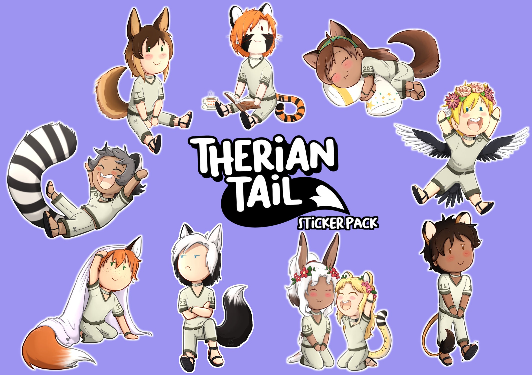 Therian Tail Sticker Set Kemonomimi Stickers Cute Chibi Stickers Original  Characters 