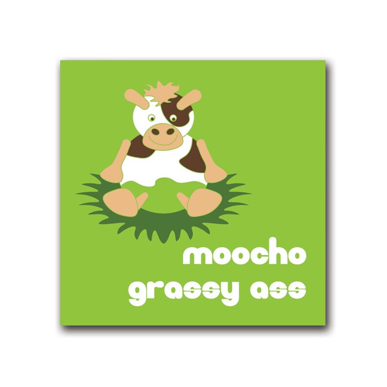 Cute Appreciation Card Moody Cow Thank You Card Funny Cartoon Card Moocho Grassy Ass