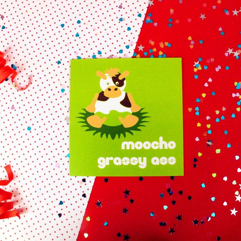 Cute Appreciation Card Moody Cow Thank You Card Funny Cartoon Card Moocho Grassy Ass