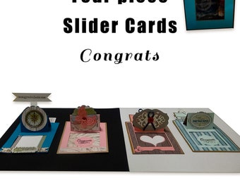 Four piece Celebratory card set.  Congrats.  Homemade slider cards.