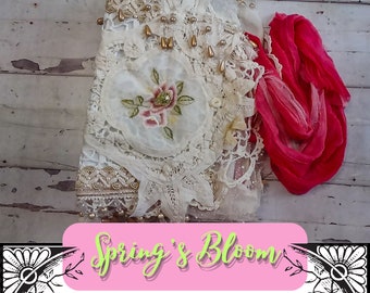 Spring's Bloom Handmade Junk Journal. Vintage, Shabby Chic Writing Space.