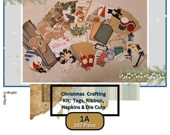Christmas Crafting Kit: Tags, Ribbon, Napkins, & Die Cuts.  Decoupage, Junk Journal, Papercrafts