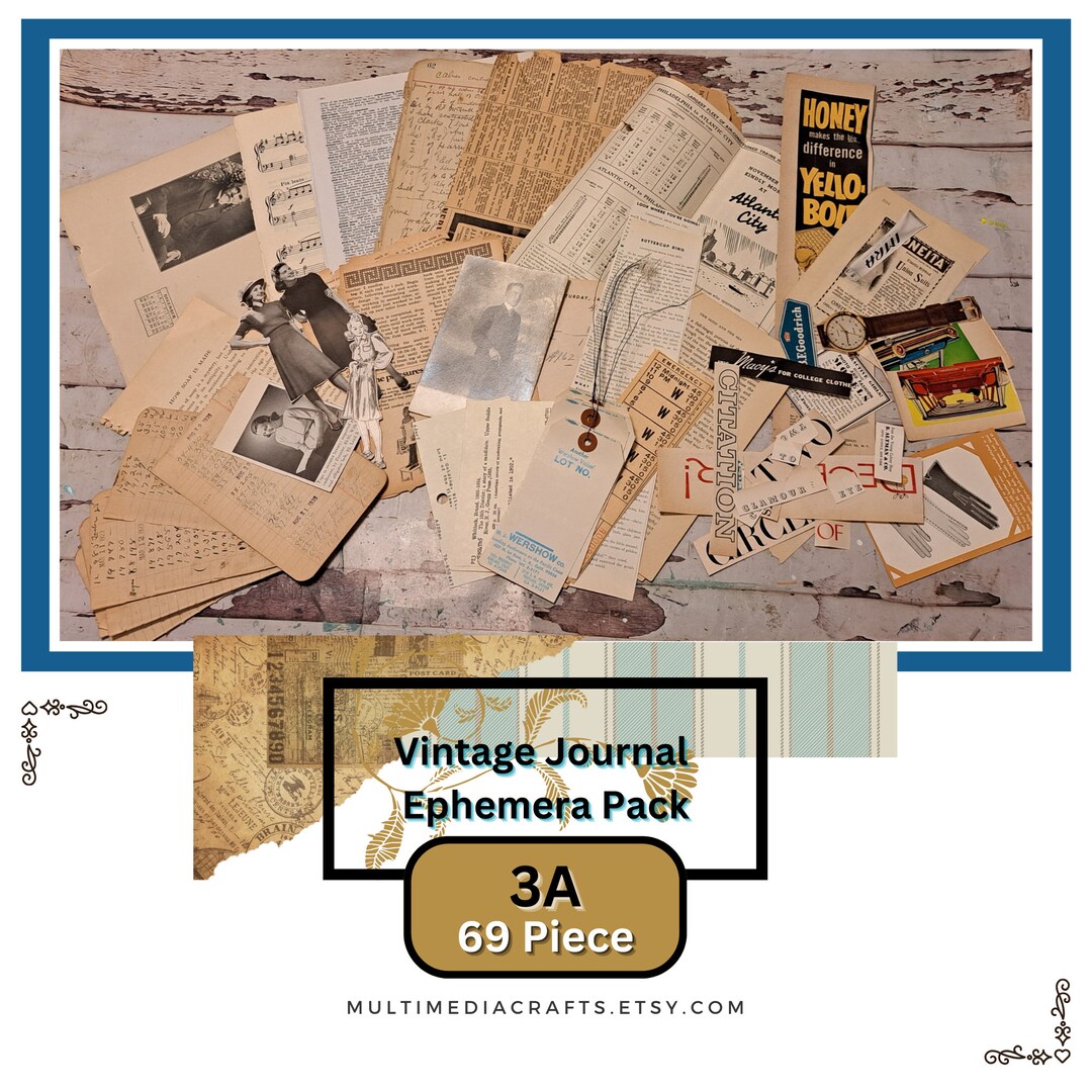 69 Piece Vintage Ephemera Pack 3A. Book Pages, Music Sheets, Vintage ...