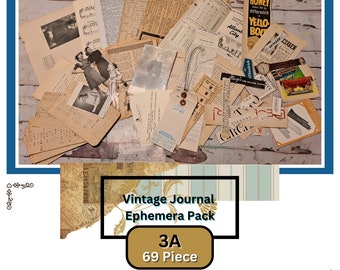 69 Piece Vintage Ephemera Pack 3A.  Book Pages, Music Sheets, Vintage Photo, Junk Journal, Scrapbook, Papercraft